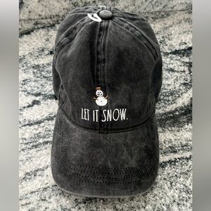 Rae Dunn Snowman Embroidered Black Cap
